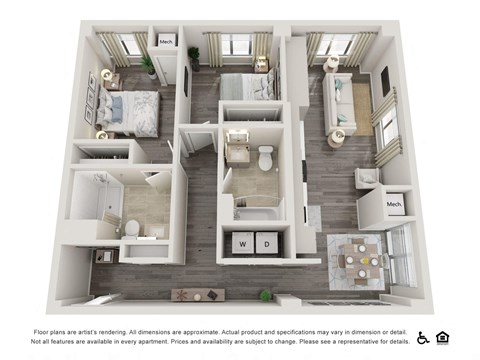 Floor plan for 2 beds, 2 baths, 980 sqft